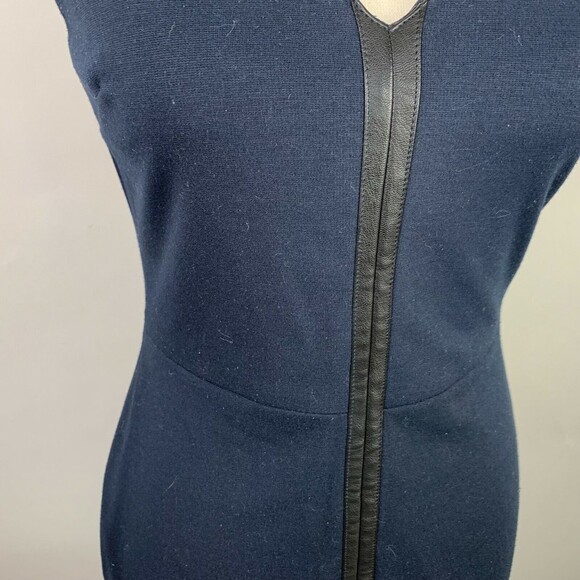 Banana Republic Sleeveless Sheath Dress Women O Navy Faux Leather Front Detail - Picture 5 of 12